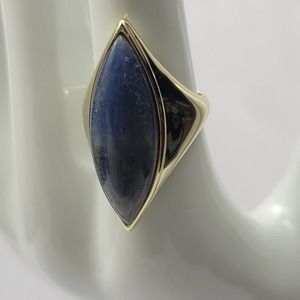 Kesi Blue Sapphire Large Vertical Gold Ring Size 7 925